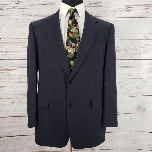 Hart Schaffner Marx Men's Dark Blue Wool Plaid Sportscoat Blazer Size 42R - Picture 1 of 13